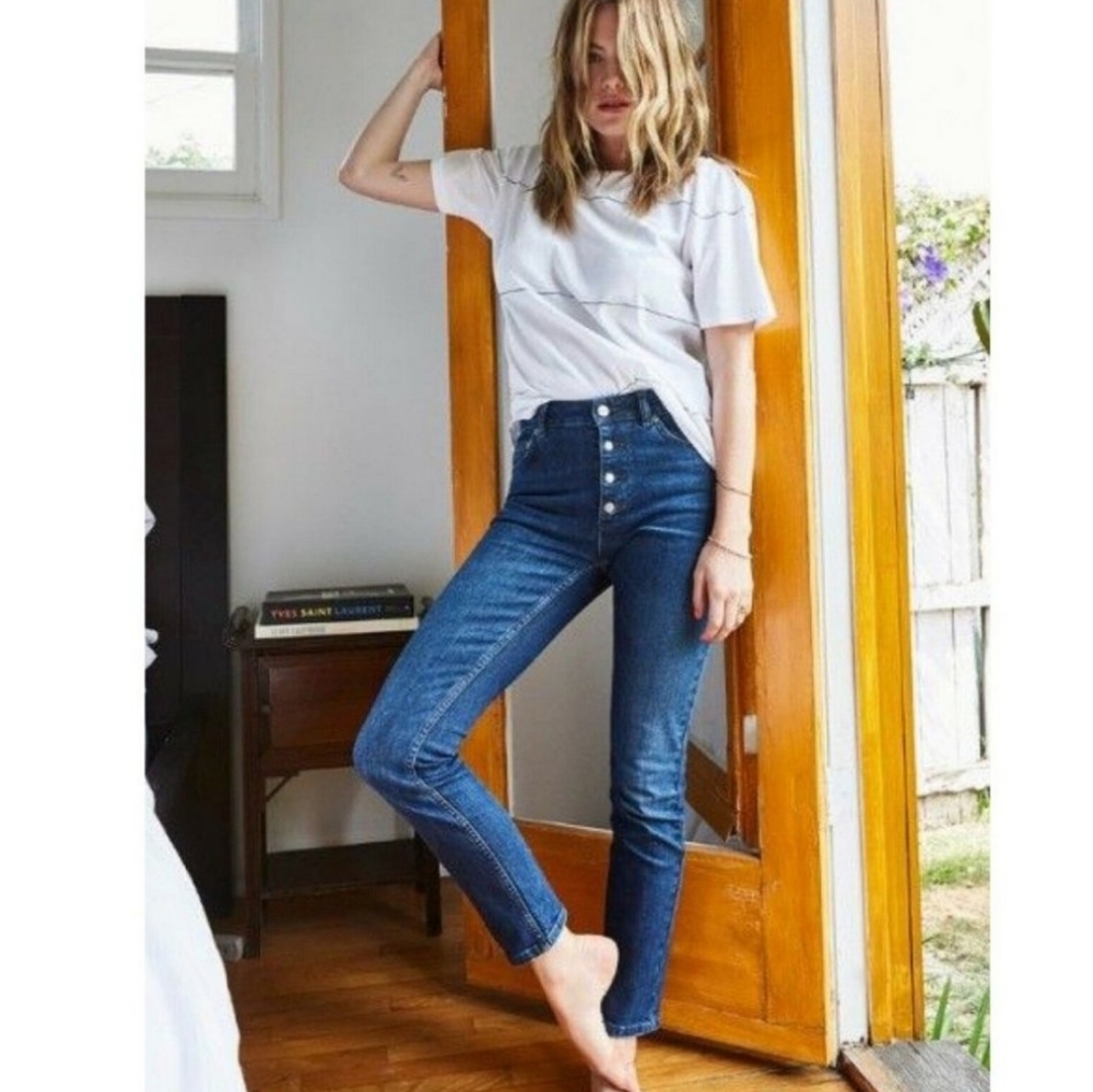 Anine Bing Dark Blue High-Rise Button-Fly Skinny Jeans